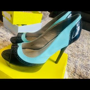 Blue and Black Open Toed Heels